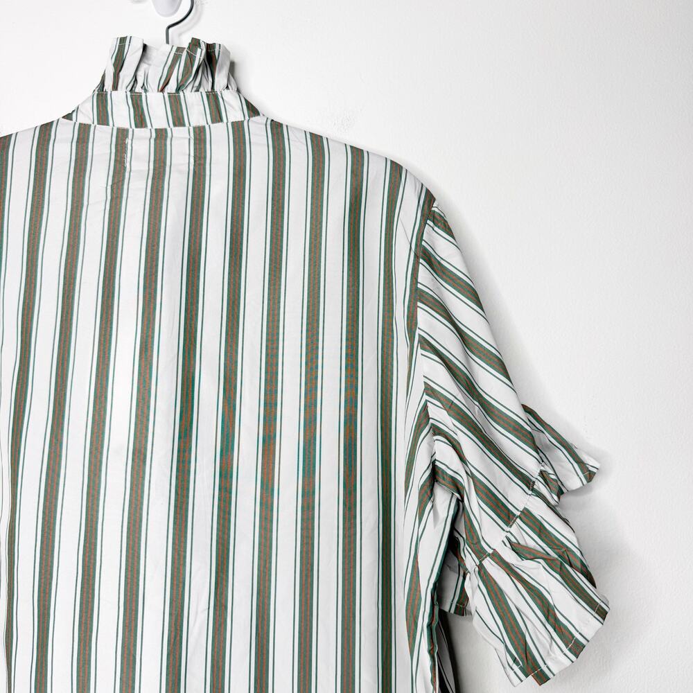Mille Vanessa Top XL Green Stripe Ruffle Cotton Resort Blouse NWT - Picture 6 of 8